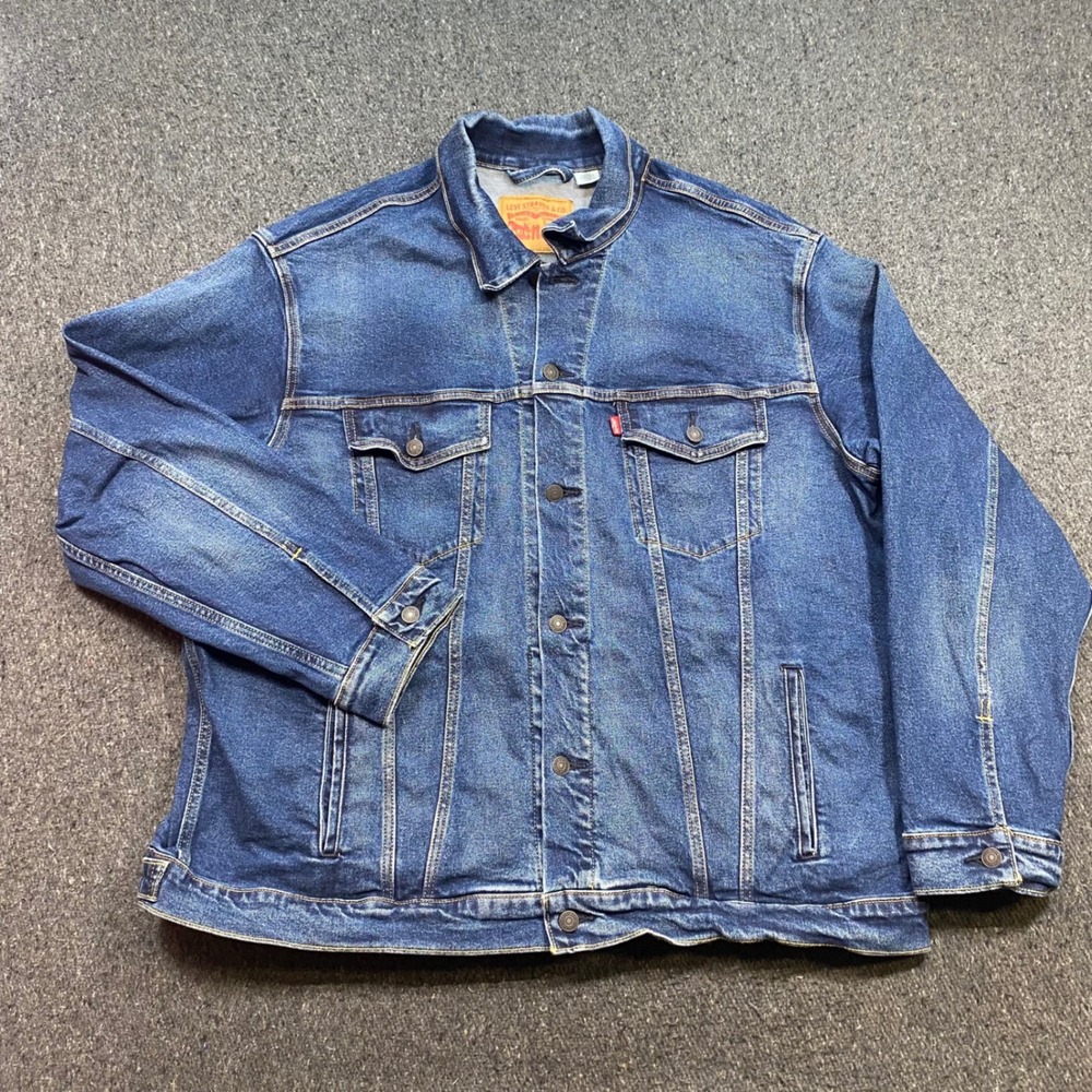 Levi Trucker Jacket Sz 3XL Mens Blue Skater Denim Stretch Button Up